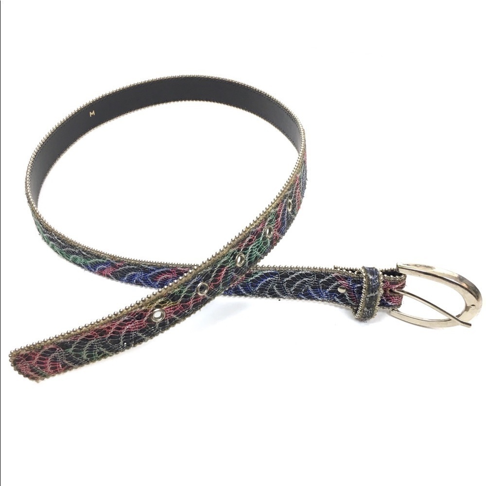 VINTAGE Belt Lace 80s 90s Rainbow Bead Edges Glitter Madonna Paula Abdul Style - Picture 2 of 9